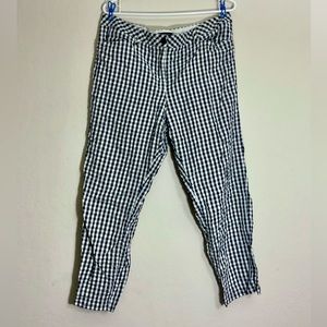 Lands’ End Navy Blue & White Gingham Plaid Straight Fit Pants Chinos Women’s 12